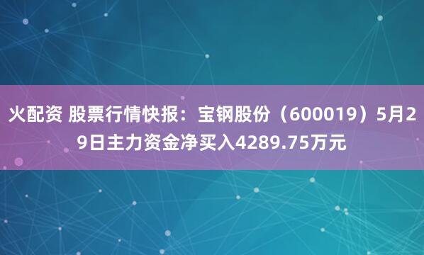 火配资 股票行情快报：宝钢股份（600019）5月29日主力资金净买入4289.75万元